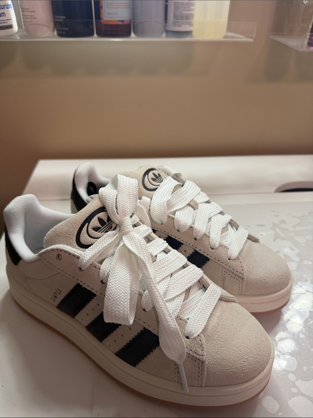 adidas Cream Suede campus Sneakers with Black Stripes